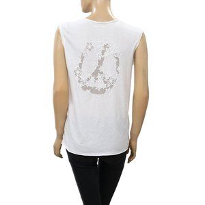 Zadig & Voltaire Story Fishnet Floral T-Shirt Top White Embroidered M